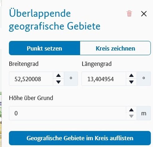 Auswahlmeü zum Setzen eines Punktes